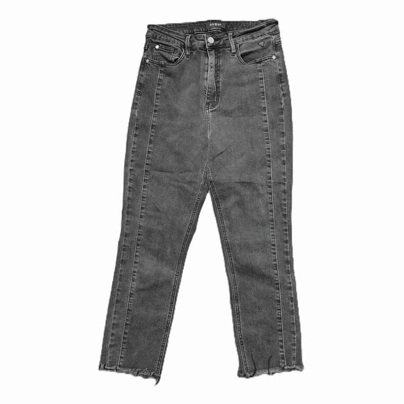 GUESS Crop Straight Leg 30 W Women's Black Stretch Super High Rise Jeans - Picture 1 of 5